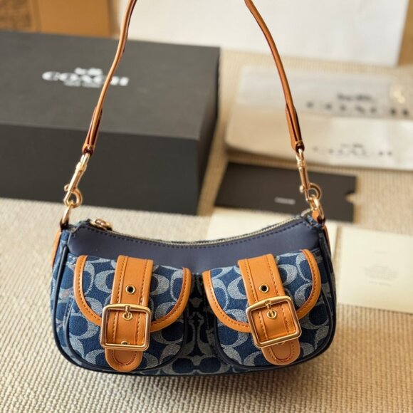 COACH Ashton Baguette Bag In Signature Canvas Denim CY700 - Picture 3 of 9